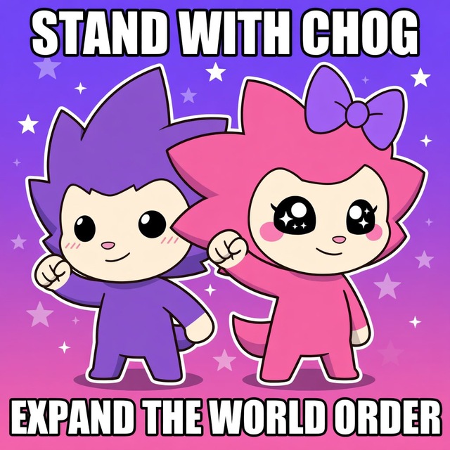 Chogi and Chog standing together with raised fists, stars behind them.
